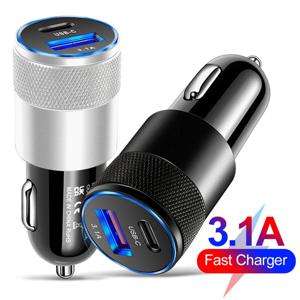 3.1A 듀얼 USB 차량용 충전기 QC3.0 빠른 충전 PD 전화 충전기 자동 담배 라이터 어댑터 12-24V iPhone Xiaomi Huawei