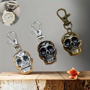 해골 유령 머리 교수형 시계 키 체인 시계 캐리비안 해적 해골 머리 석영 주머니 시계 유행 플립 주머니 시계