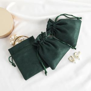 다크 그린 플란넬 쥬얼리 포장 가방, 작은 선물 드로스트링 파우치, 반지 목걸이 팔찌 펜던트 귀걸이 보관 자루, 10 개