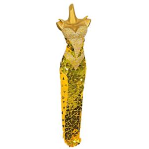 크리스털 이브닝 축하 가운 쇼 무대 착용 여성, 섹시 웨딩 파티, 생일 원피스 골드 미러, 나이트 클럽 복장, 진징피안