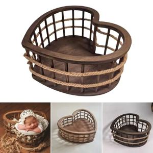 신생아 사진 소품 빈티지 향수 하트 모양의 분지 스튜디오 사진 배경 바구니 아기 사진 촬영 액세서리