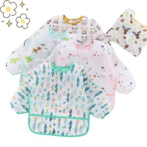 아기 실리콘 만화 턱받이 0-6 년 부드러운 턱받이 아기 귀여운 의류 유아 BPA 무료 방수 긴 소매 앞치마