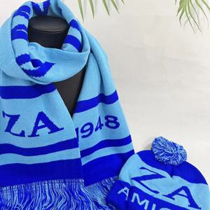 연한 파란색과 로얄 블루 ZA 1948 니트 스카프와 모자 세트