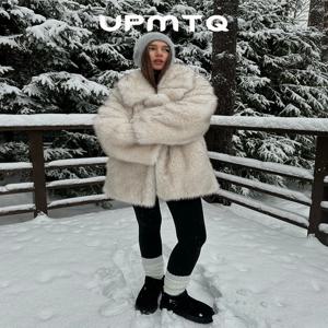 브라운 옷깃 칼라 따뜻한 겨울 아늑한 코트 모피 인조 모피 자켓 2024 패션 빈티지 아이코닉 바이브 복장 푹신한 streetwear