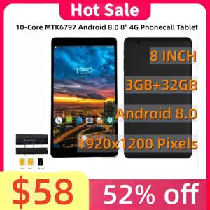 10코어 MTK6797 안드로이드 8.0 8인치 4G 전화 통화 태블릿 1920x1200 픽셀 3GB RAM 32GB ROM WIFI GPS 블루투스 4.2 듀얼 SIM 카드