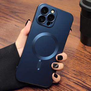 Magsafe 마그네틱 무선 충전 케이스 용 고급 매트 iPhone 13 11 12 14 15 Pro Max Plus 케이스 렌즈 보호 전화 커버