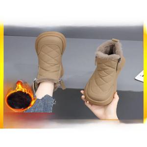 진짜 가죽 스노우 부츠 여성용 가을 겨울 신상 플리스 안감 따뜻한 면화 신발 미끄럼 방지 평평한 밑창 임산부용 브레드 슈즈