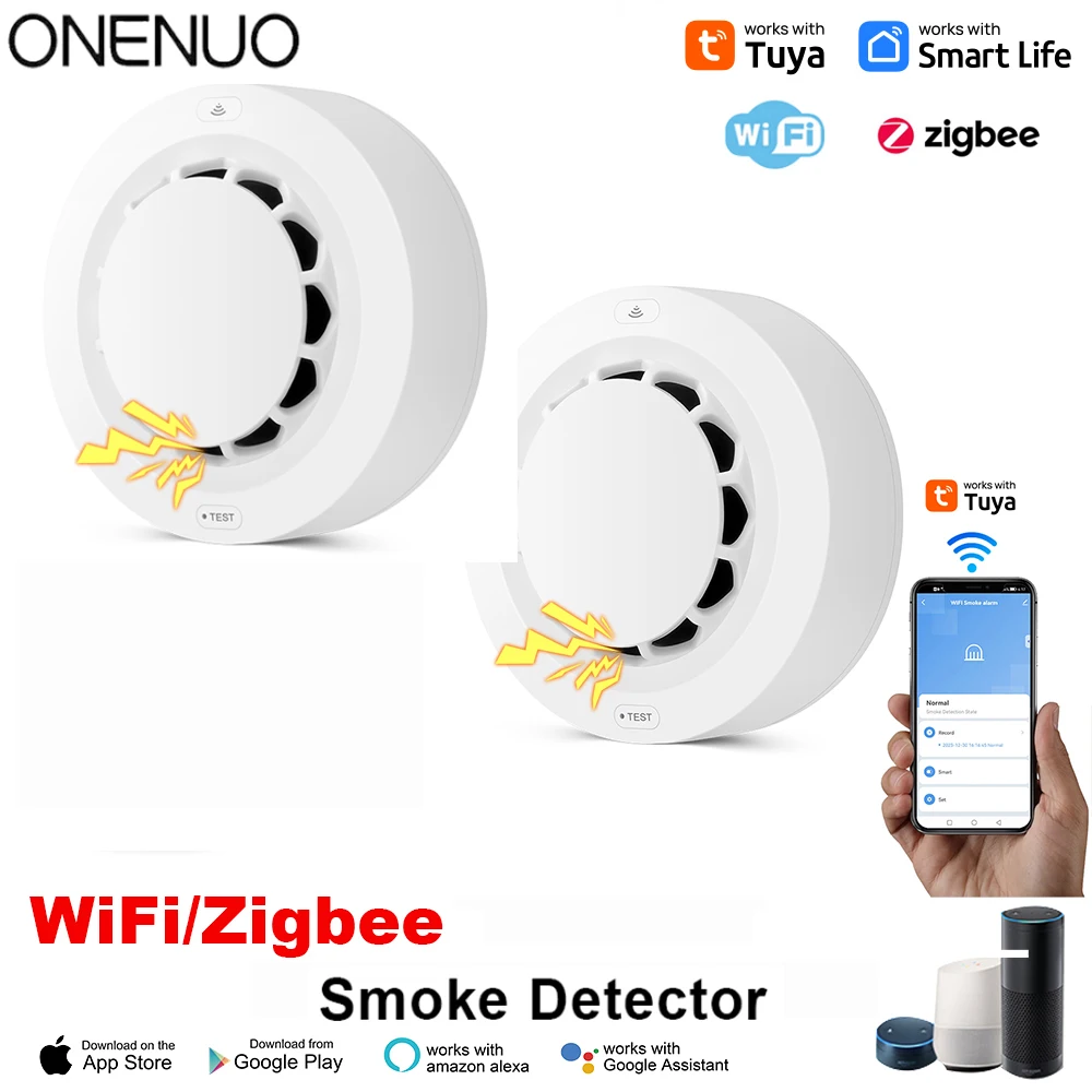 Tuya Wifi 또는 Zigbee 연기 감지기 센서 무선 화재 방지 연기 경보 고감도 안전 예방 센서 80DB