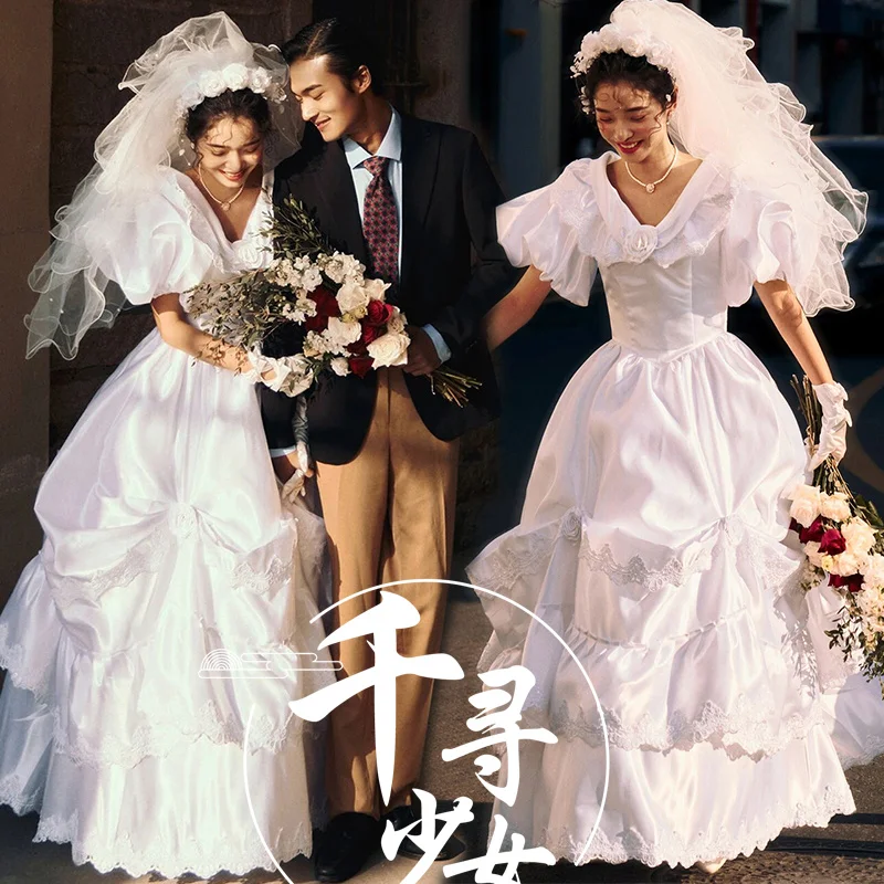 레트로 신부 드레스 패션 촬영 스튜디오 커플 홍콩 스타일 레트로 신부 드레스 신부 의상 신부 옷 신부 드레스 신부 의상 신부 옷