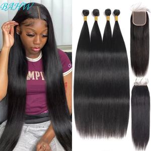 페루 스트레이트 헤어 번들, 4x4 레이스 클로저 포함, 100 레미 인모 위브 번들, 클로저 헤어 익스텐션, 자연스러운 색상