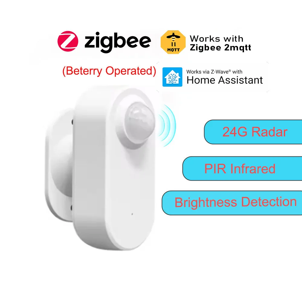 스마트 Zigbee 인간 존재 센서 24G MmWave 레이더 + PIR, 휘도 감지 사용 배터리 지원 Zigbee2mqtt 홈 어시스턴트