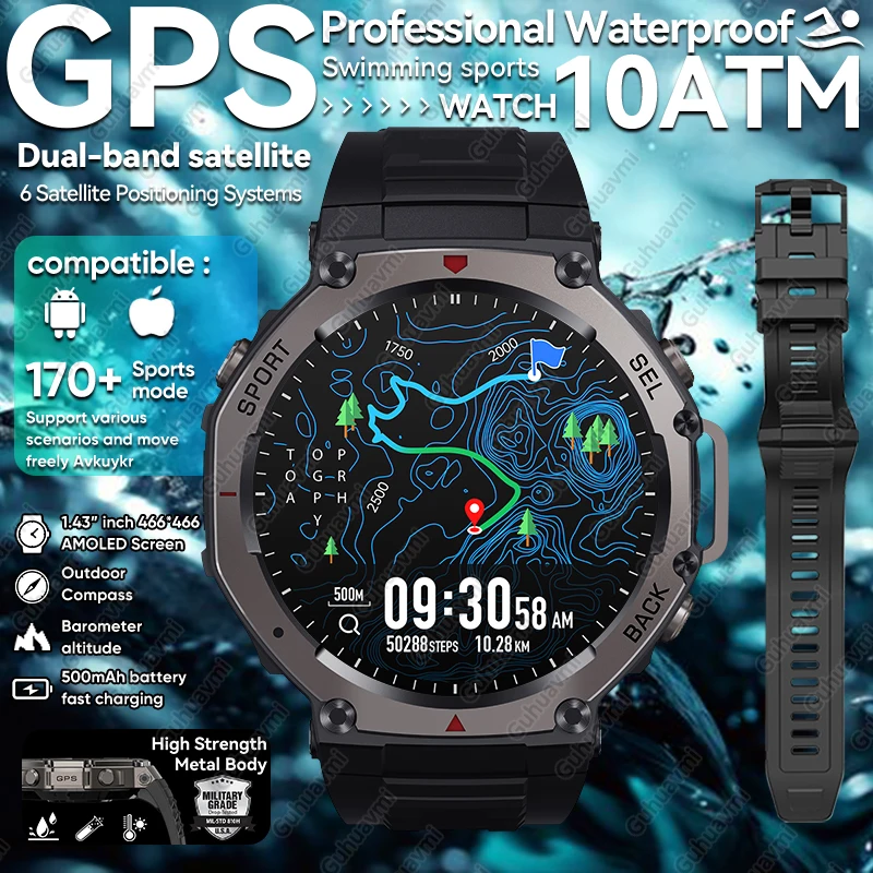 T-Rex 3 울트라 GPS 스마트 시계 5 ATM 방수 내장 듀얼 밴드 GNSS 나침반 군사 스포츠 Smartwatch Men 2025 Xiaomi의 새로운 기능