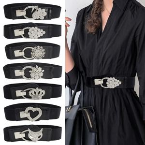 여성 탄성 스트레치 크리스탈 버클 허리띠 숙녀 복장 Cummerbund 신치 허리 벨트 와일드 스커트 밴드