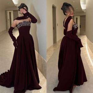 맞춤형 스파클 섹시한 벨벳 플리츠 비즈 스팽글 플라워 a 라인 Strapless 롱 드레스 맞춤형 행사 드레스 현대 스타일