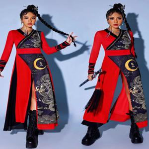 성인 재즈 댄스 의상 세트 드럼 연주 의상 무대 공연 의류 윈드 댄스 슈트 중국 전통 로마노 원단