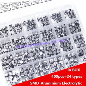 400PCS 커패시터 키트 알루미늄 전해 SMD condensadores electrolíticos 1 미크로포맷 ~ 1000 미크로포맷 6.3V-50V 24 값 상자 키트 de reparac