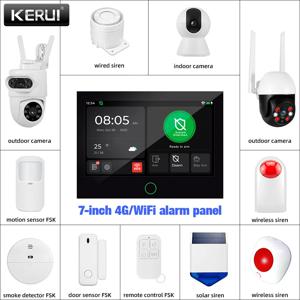 KERUI 4G/WiFi GSM 홈 알람, 7인치 IPS 대형 터치 스크린 패널 Tuya 스마트 무선 보안 경보 시스템 도난 Alexa