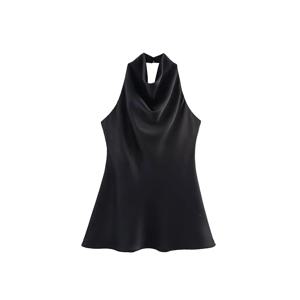 2025 여성 여름 홀터넥 미니 드레스 패션 섹시한 새틴 백리스 솔리드 여성 우아한 스트리트 파티 드레스 의류