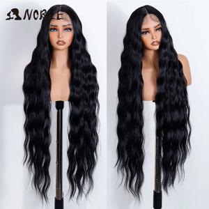 고귀한 합성 레이스 프런트 가발 36 인치 긴 물결 모양의 레이스 부분 바디 물결 모양의 레이스 가발 여성용 레이스 프런트 가발 옹 브르 금발 코스프레 가발