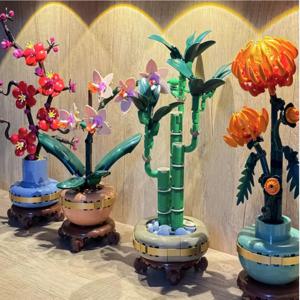2025 새로운 꽃다발 10343 10344 10368 10369 난초 대나무 국화 매화 빌딩 블록 어린이 성인을위한 DIY 꽃 장난감