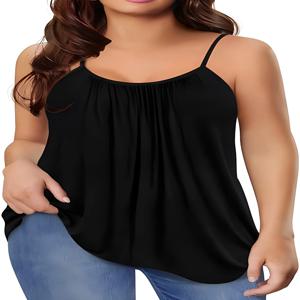 플러스 사이즈 솔리드 루치드 캐미 베스트 탑 - 부드럽고 살짝 신축성 있는 폴리에스터 원단, 크루넥, 민소매, 세탁기 사용 가능 - 완벽한 핏