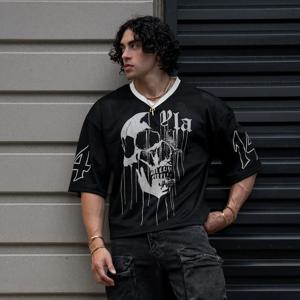 여름 신상 YA 트렌디 브랜드 슈퍼 라지 티셔츠 남성 스포츠 피트니스 속건 통기성 라지 메쉬 프린트 반팔 티셔츠