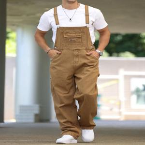 남성용 포시즌 데님 오버올, 루즈한 타입, 데일리 캐주얼 트렌디 스타일, 스트리트 워크웨어 서스펜더 팬츠