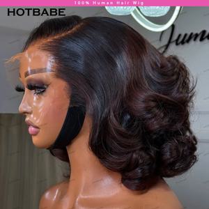 옴브레 브라운 450 밀도 13x6 HD 레이스 프론탈 가발, 탄력있는 곱슬머리 인모 가발, 프리플럭 4x4 HD 레이스 클로저 가발 HOTBABE