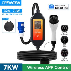 IPENGEN Type2 IEC62196-2 휴대용 전기차 충전기 7KW 32A Type1 J1772 EVSE 고속 충전 케이블 GBT 20234 CEE 플러그 WiFi 앱 제어