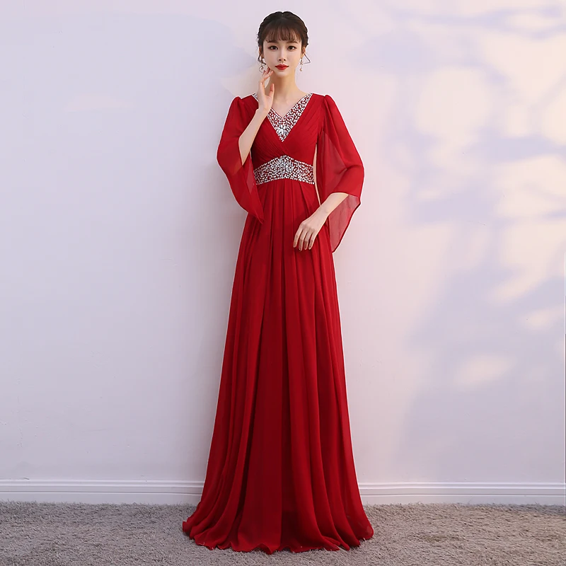 우아한 롱 스커트 공연 의상 여성용 신상 레드 송낭송 대회 감독복 학생 합창단 의상