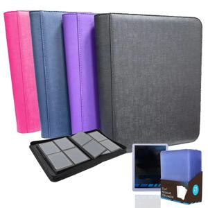 4포켓 탑로더 바인더 PU 가죽, 112개 이상의 3인치 x 4인치 탑로더, 견고한 카드 홀더, TCG MTG PTCG 카드용 양면 포켓