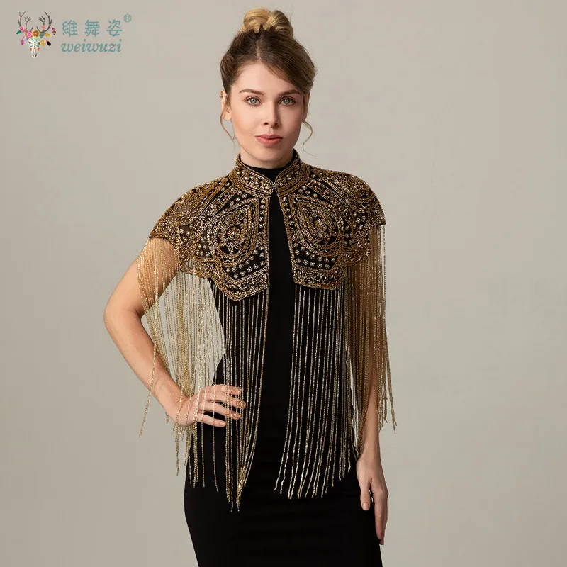 롱 태슬 숄과 치파오 드레스 웨딩 코트 코스 인도 헤비 인더스트리 비즈 숄 롱 태슬 아랍 가운 숄