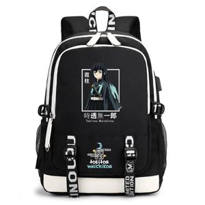 Anime Tokitou Muichirou 인쇄 배낭 십대 패션 야외 거리 USB 배낭 대용량 배낭 학교 Bookbag