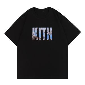 아메리칸 트렌디 브랜드 KITH Letter 여름 인쇄 캐주얼 코튼 루즈 반팔 라운드 넥 더블 원사 남성 여성 티셔츠