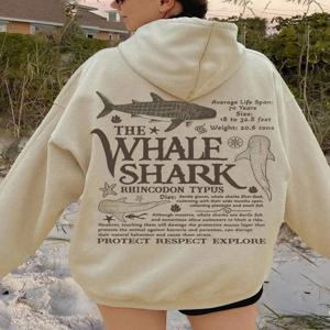 크리 에이 티브 고래 상어 편지 인쇄 여성 streetwear 소프트 트렌디 후드 솔리드 컬러 따뜻한 옷 느슨한 힙합 후드