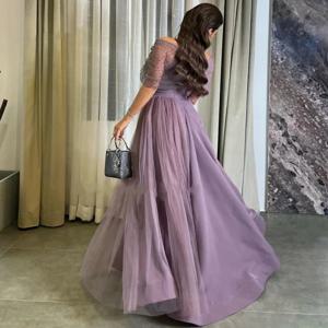 럭셔리 레이스 이브닝 드레스 섹시한 여성 오프 숄더 우아한 보라색 칵테일 볼 드레스