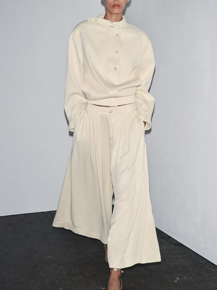 2025년 가을 신상 여성 버튼업 코트 8482 37 플리츠 미드 웨이스트 팬츠 7977823 72 전통 중국 스타일 의류