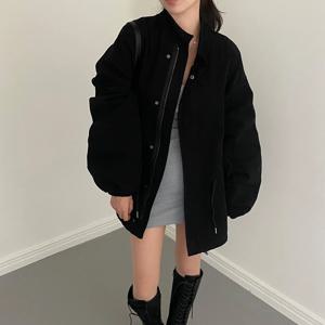 루즈핏 캐주얼 스탠드 칼라 여성 코트 가을 빈티지 레이지 스타일 스몰 사이즈 엘레강스 코트 박쥐날개 소매 레귤러 두께