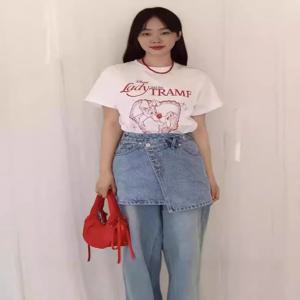 무지개색 트렌디 강아지 만화 프린트 하트 레터 티셔츠 패셔너블한 반려동물 의류