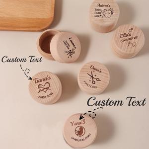 맞춤 이름 비치우드 아기 기념 상자 – 첫 이빨 & 탯줄 메모리 박스