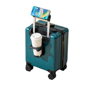 컵 홀더가 있는 바퀴 달린 항공 여행용 캐리어, 기내 반입 가능 여행용 박스형 수하물 트롤리, 소형 여행 가방