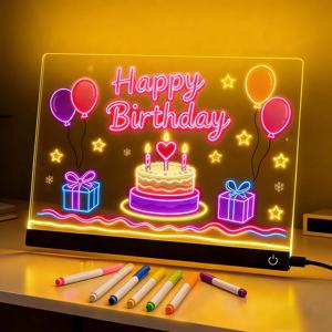 RGB 크리스마스 LED 노트 보드, 30x20cm 라이트 업 아크릴 메시지 보드 LED 드로잉 보드 드라이 이레이즈 데스크탑 오피스 학교 가정용