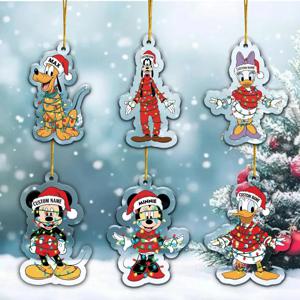 미키 마우스 크리스마스 펜던트 디즈니 애니메이션 도널드 덕 2D 자동차 장식품 크리스마스 트리 아크릴 장식품 홈 데코 어린이 장난감 선물