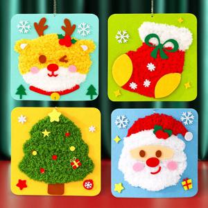 어린이를 위한 만화 크리스마스 바느질 공예 키트, 소근육 훈련 펠트 자수 바느질, 어린이 수제 장난감, 실꿰기 보드