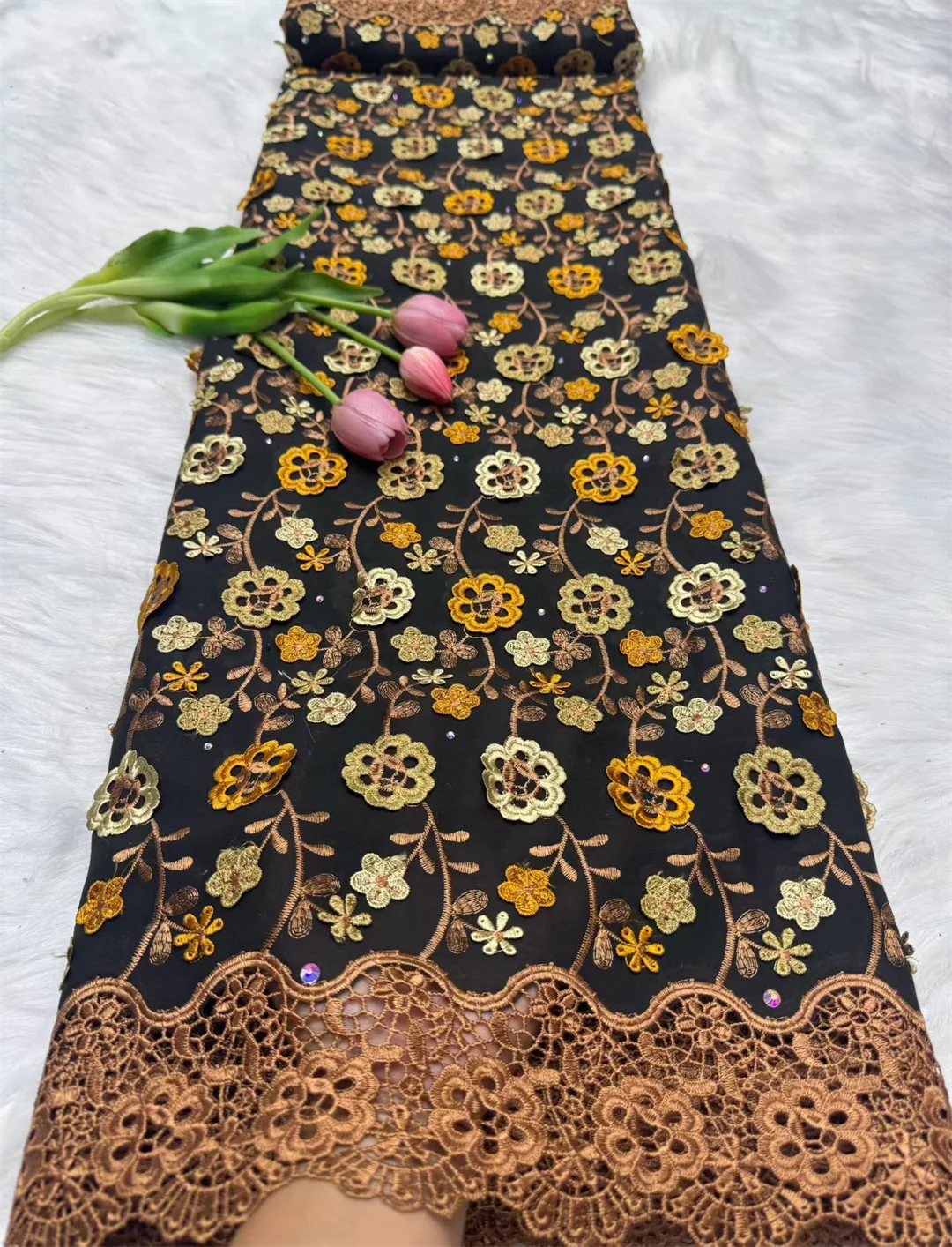 3D 꽃 아플리케와 스톤이 있는 나이지리아 스위스 보일 레이스 원단, 최고급 아프리카 웨딩 드레스 레이스 2026