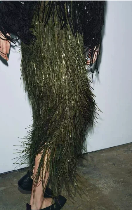 레트로 그린 스팽글 미디 스커트 여성 시크 하이웨이스트 바디콘 롱 샤이니 스팽글 스커트 여성 크리스마스 이브닝 파티 클럽 스커트