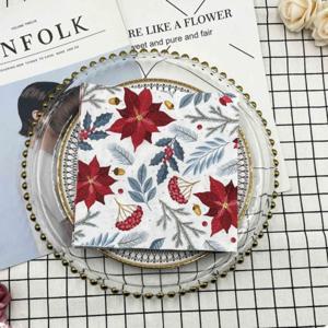 다채로운 프린트 냅킨 2 겹, 크리스마스 꽃 종이 냅킨, 목재 펄프 종이 파티 일회용 플레이스매트, 20 개/팩