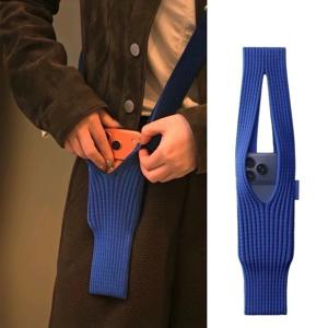 휴대폰 수납 파우치, 스카프 스타일 목걸이형 미니 핸드폰 가방, 여성 니트 크로스바디 숄더백, 남성 경량 허리 가방