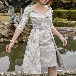 맞춤 제작 브로케이드 드레스 신부 어머니 드레스 웨딩드레스 신부 어머니 의상 와이드 오픈 넥 우븐 드레스