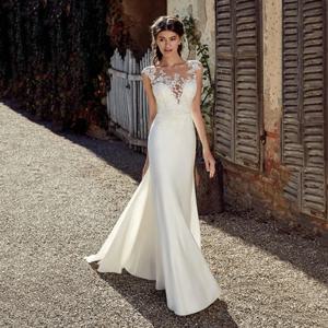 웨딩 드레스, Boho 섹시한 환상 민소매 특종 목 아플리케 레이스 인어 웨딩 드레스, 맞춤 제작 신부 드레스